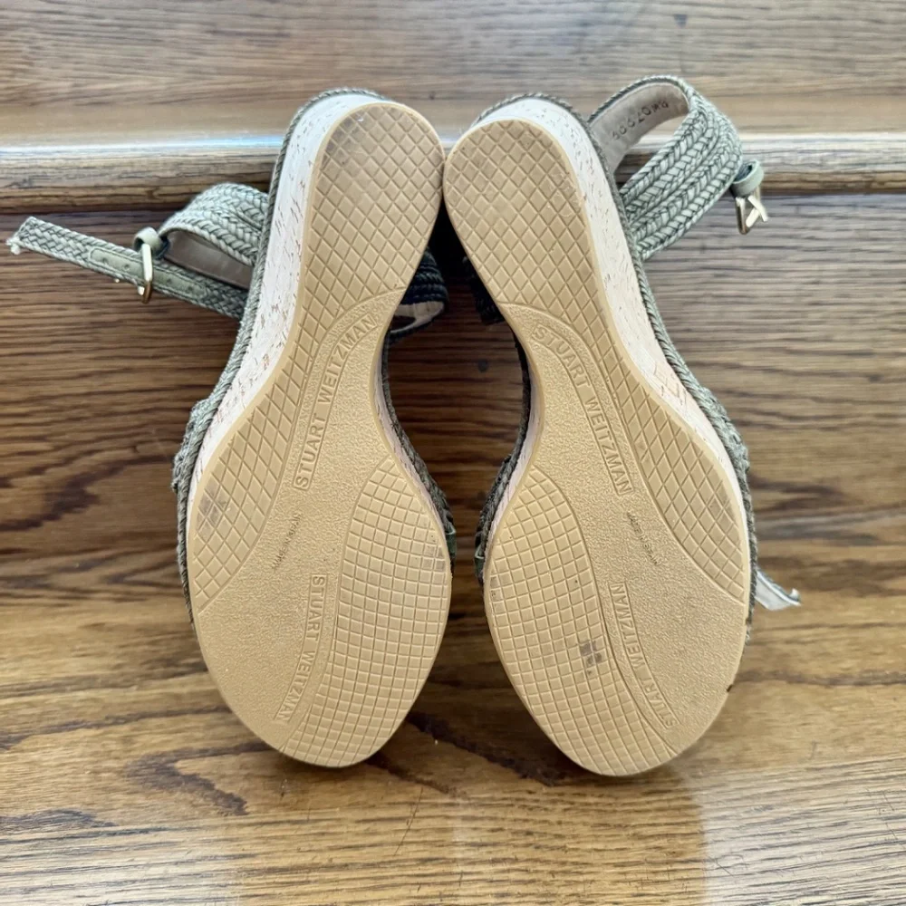 Stuart Weitzman Minx Wedges Cork Olive/Gray 8.5 - Picture 8 of 9